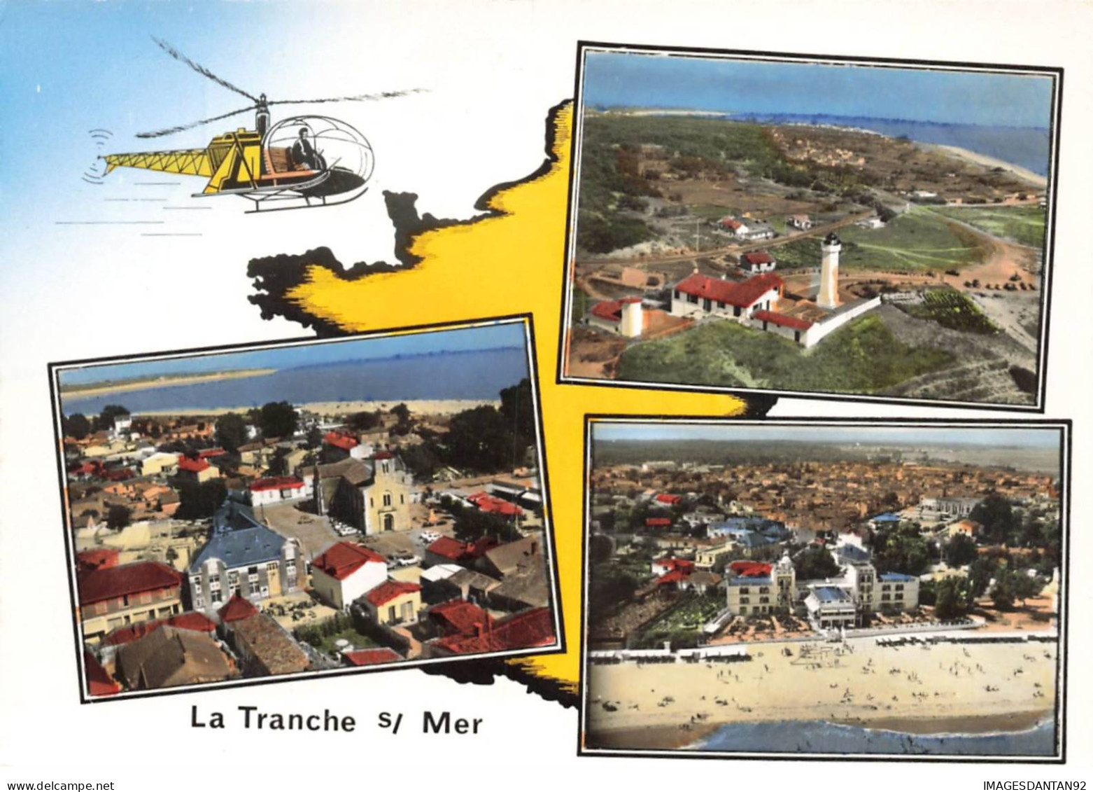 85 LA TRANCHE SUR MER AJ#MK1028 SOUVENIR VUE AERIENNE HELICOPTERE LE CENTRE LE PHARE - La Tranche Sur Mer