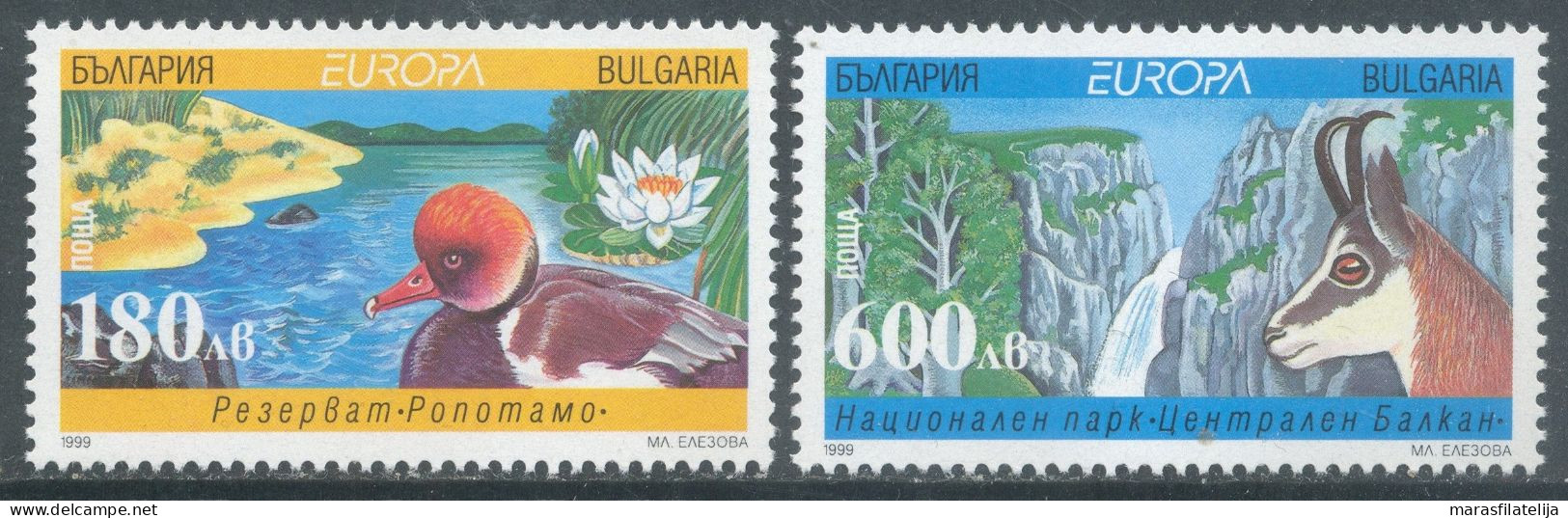 Bulgaria, 1999, Europa CEPT, Nature Parks, Duck & Chamois - Other & Unclassified
