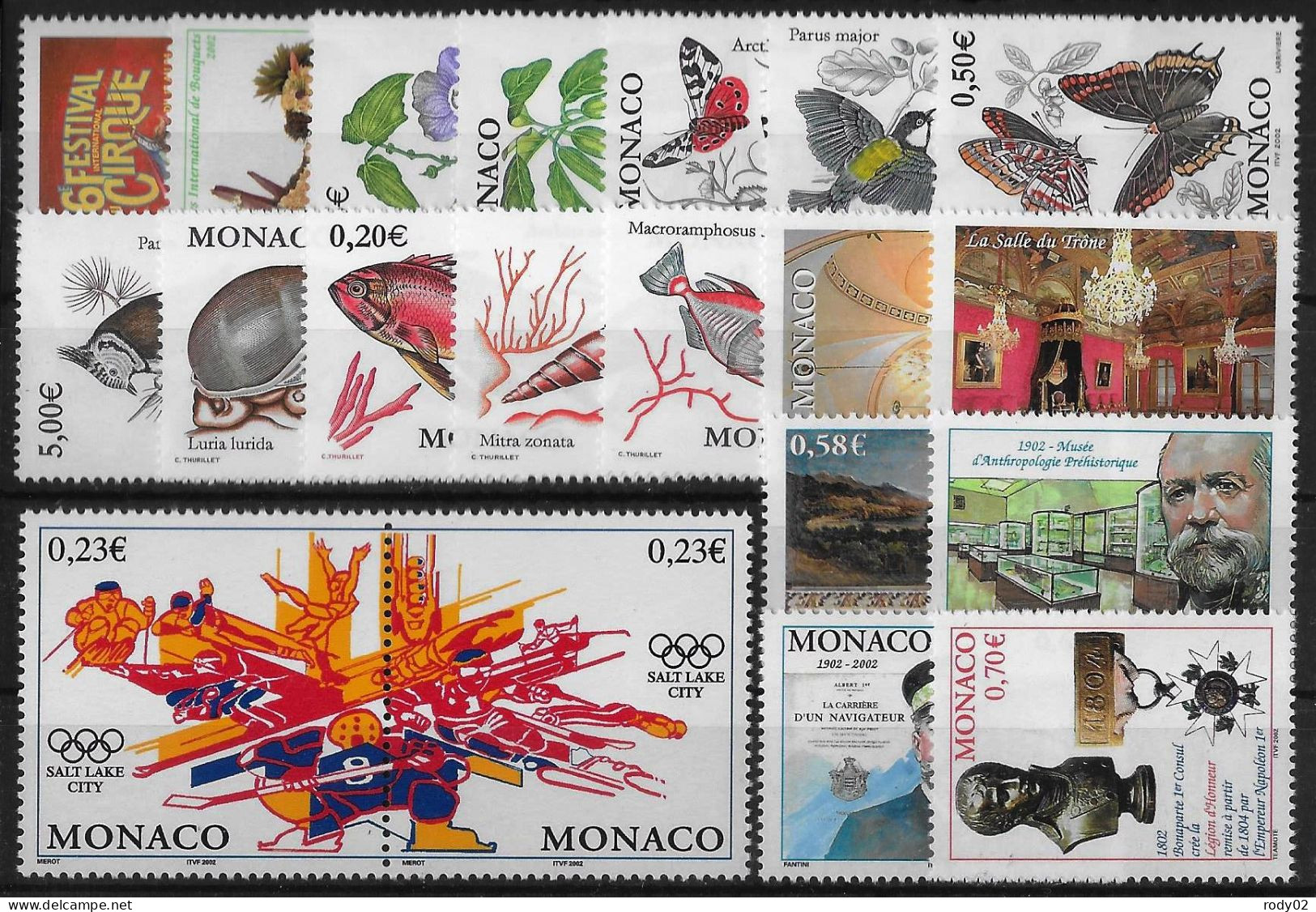 MONACO - ANNEE 2002 - 57 VALEURS - NEUF** MNH - 3 SCANS - Ungebraucht