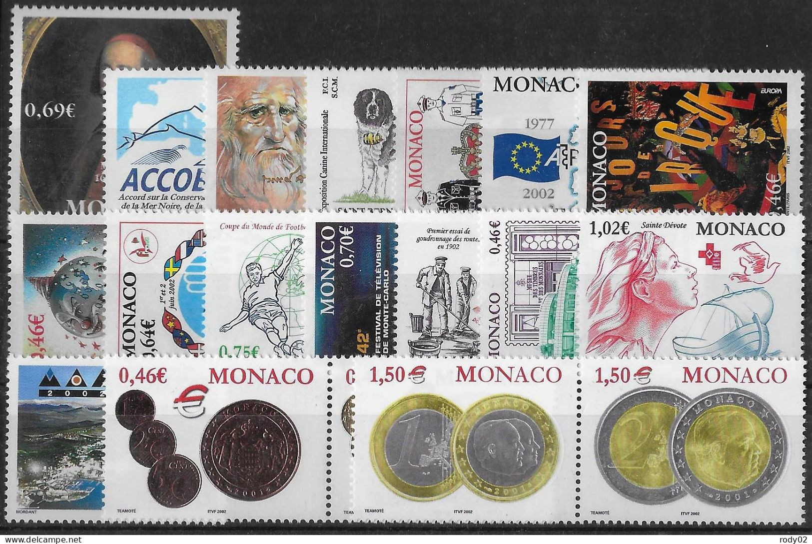 MONACO - ANNEE 2002 - 57 VALEURS - NEUF** MNH - 3 SCANS - Nuevos