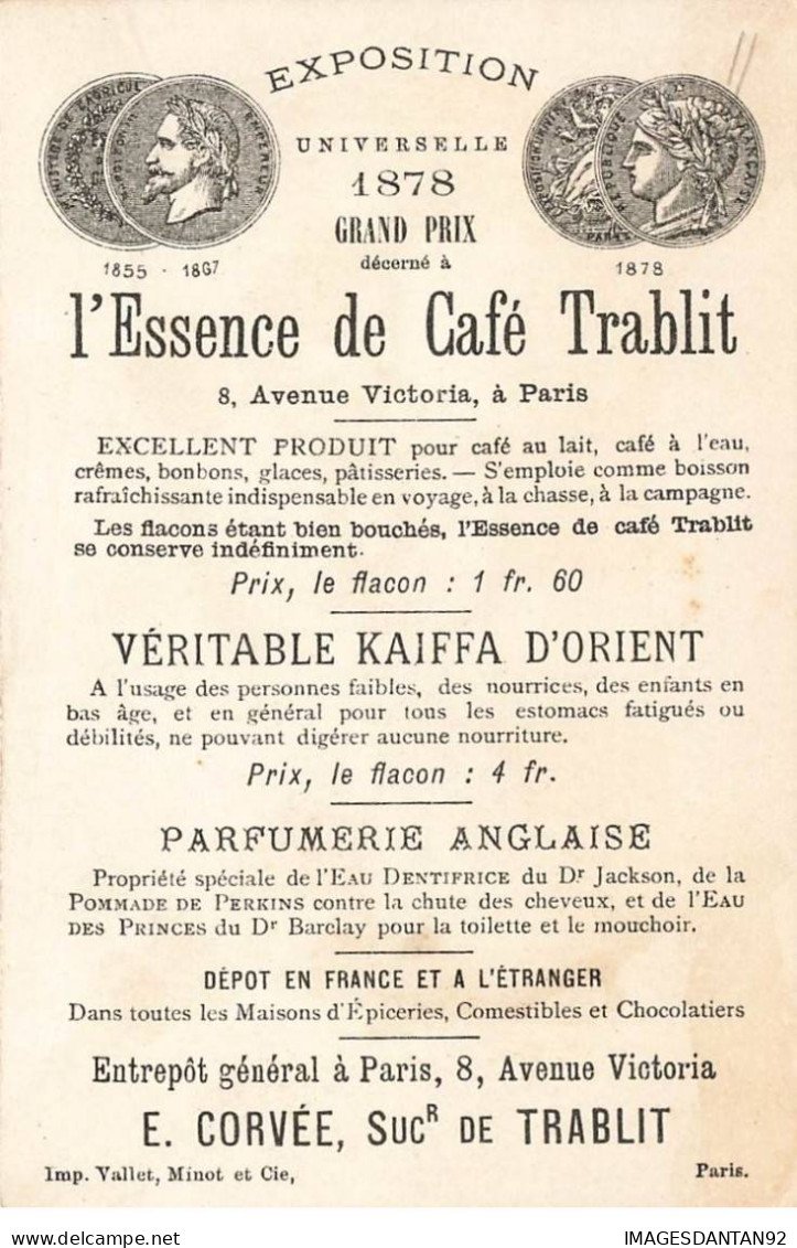 CHROMOS AO#AL000220 L ESSENCE DE CAFE TRABLIT PARIS HOMMES ET FEMME BUVANT CAFE DANS UNE CALECHE - Tea & Coffee Manufacturers