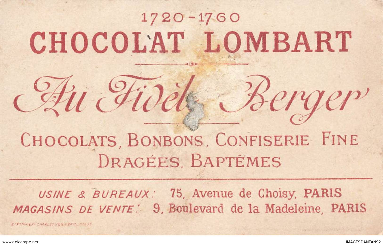CHROMOS AO#AL000223 CHOCOLAT LOMBART PARIS LAFAYETTE PRESENTE A LOUIS XVI LA COCARDE TRICOLORE 1789 - Lombart