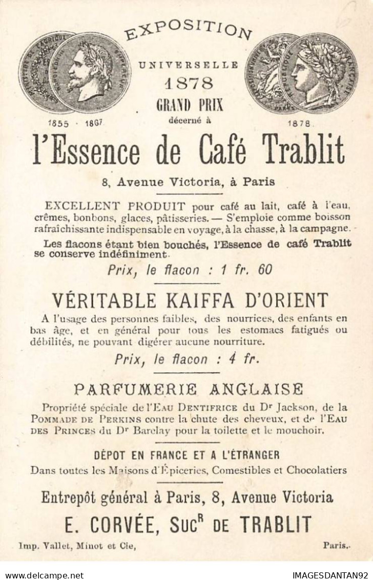 CHROMOS AO#AL000219 L ESSENCE DE CAFE TRABLIT PARIS HOMME ET FEMME BUVANT CAFE AVEC UNE GRANDE BOUTEILLE - Té & Café