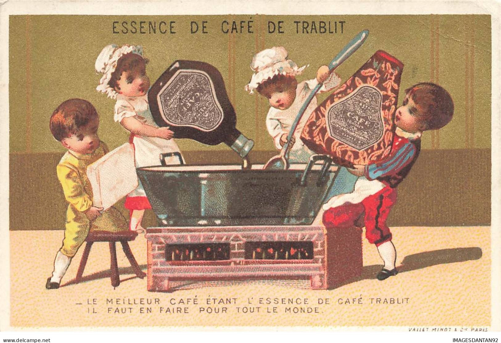 CHROMOS AO#AL000213 L ESSENCE DE CAFE TRABLIT PARIS ENFANTS PREPARANT DU CAFE AVEC DES GROS POTS - Thee & Koffie