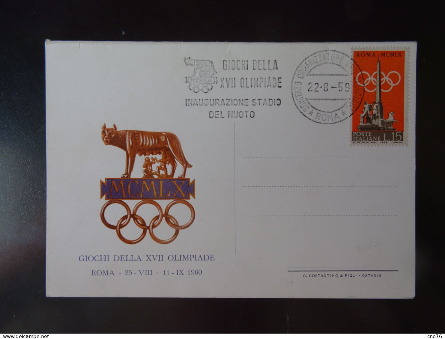 Jeux Olympiques De Rome En 1960 CM Italie Oblitération Du 22 Aout 1959 - Summer 1960: Rome