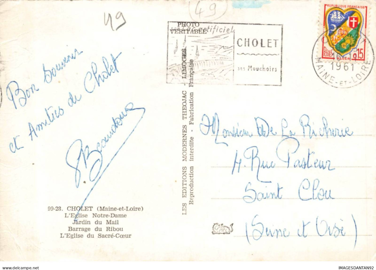 49 CHOLET AM#DC738 MULTI-VUES L EGLISE NOTRE DAME BARRAGE DU RIBOU JARDIN DU MAIL L EGLISE DU SACRE COEUR - Cholet