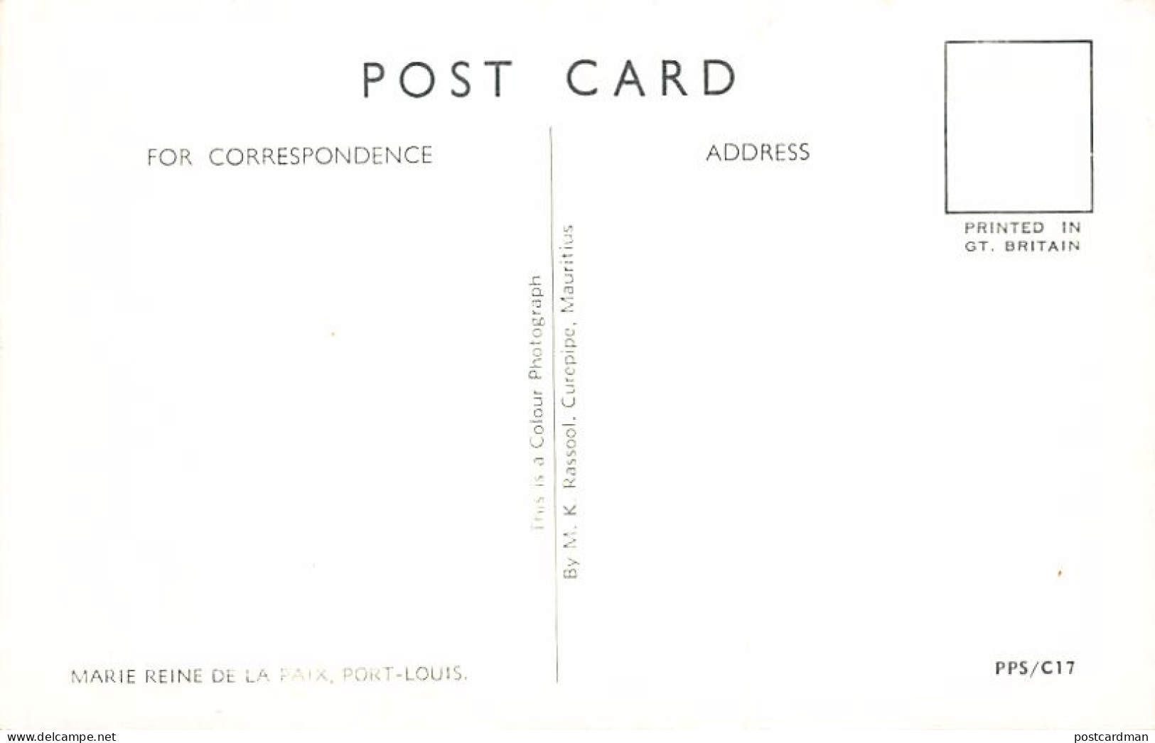 Ile Maurice - PORT-LOUIS - Marie Reine De La Paix - Ed. M. K. Rassool C17 - Mauricio