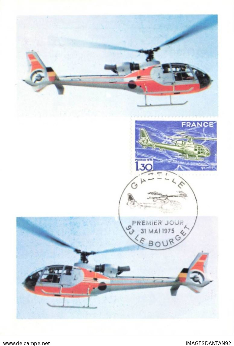 TRANSPORTS AO#AL000576 AVIATION HELICOPTERES GAZELLE 31 MAI 1975 LE BOURGET CARTE MAXIMUM - Helikopters