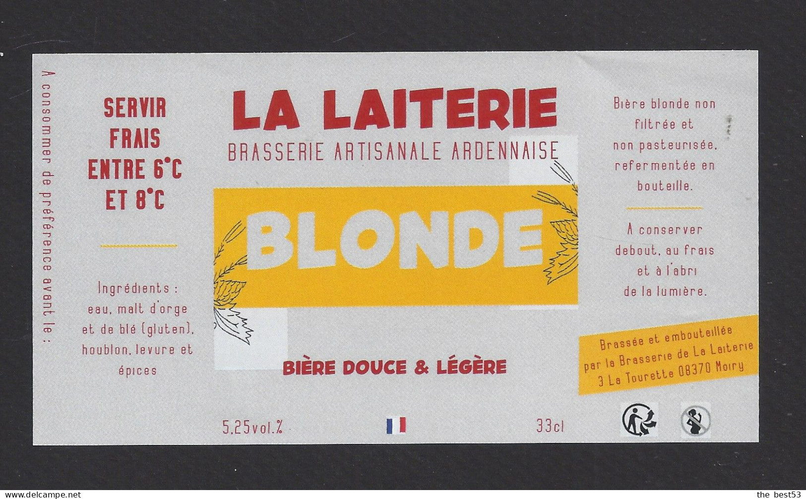 Etiquette De Bière Blonde  -    Brasserie La Laiterie à Moiry (08) - Bier