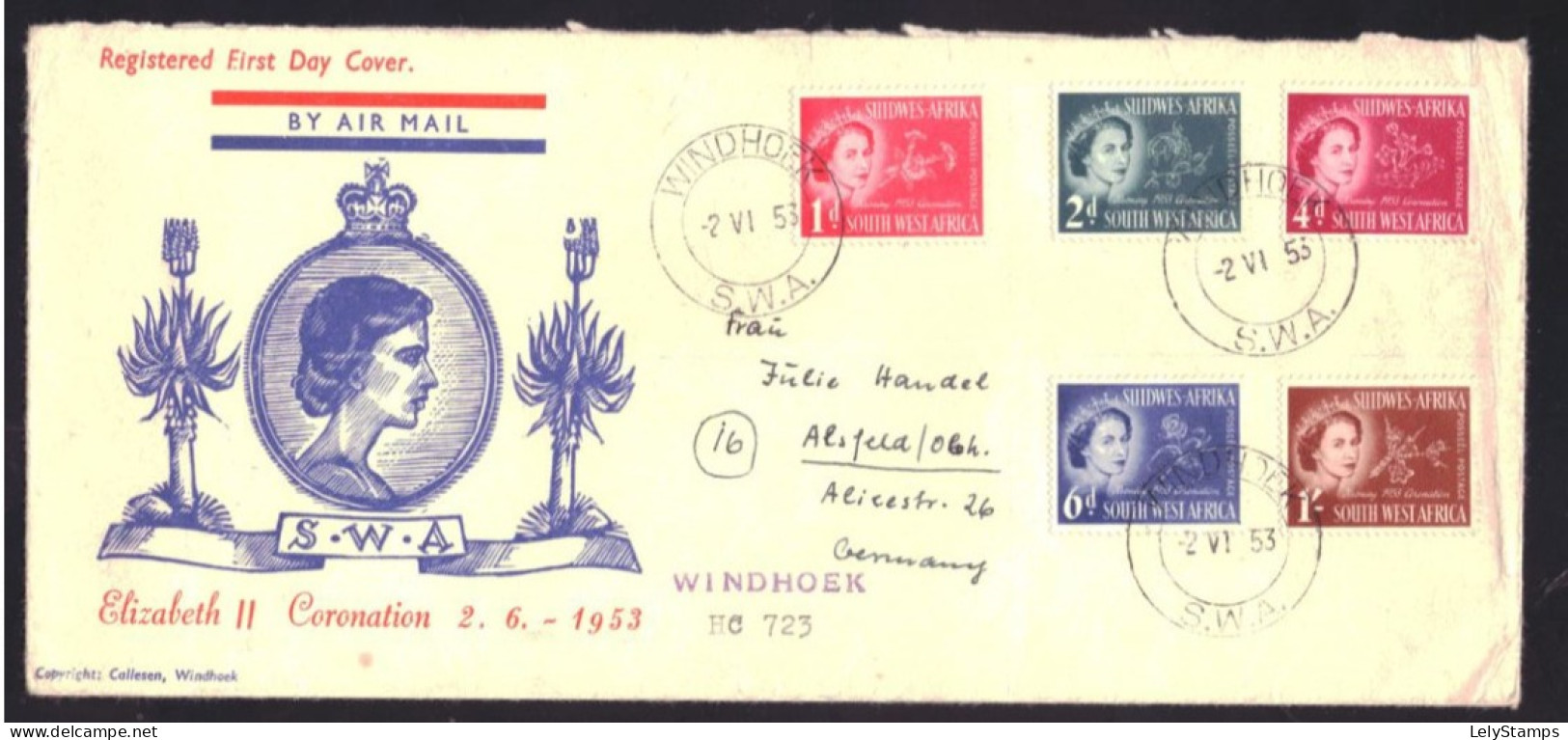 South West Africa SWA 274 T/m 278 FDC Adress Coronation Elizabeth II (1953) - South West Africa (1923-1990)