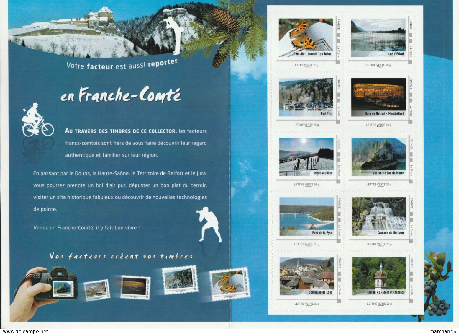 Feuillet Collector Facteurs Reporters En Franche Comté France 2012 IDT L V 20gr 10 Timbres Autoadhésifs N°174 - Collectors