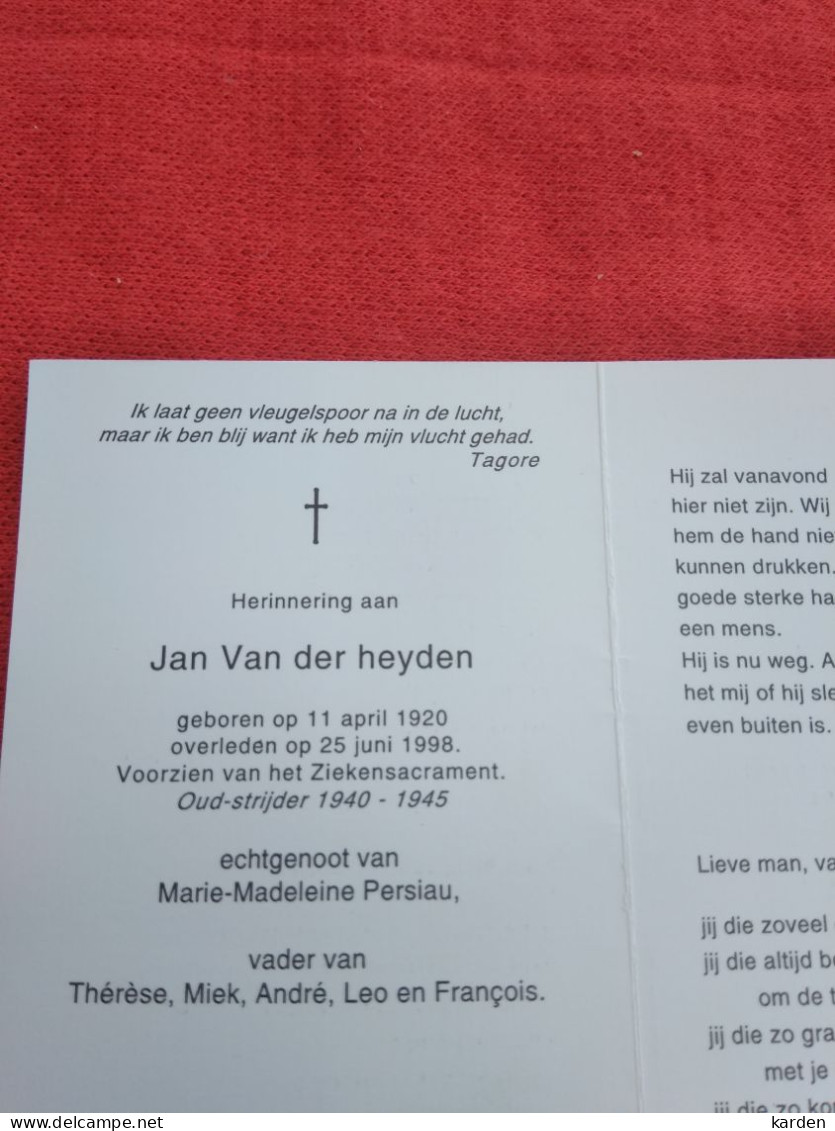 Doodsprentje Jos Van Der Heyden / 11/4/1920 - 25/6/1998 ( Marie Madeleine Persiau ) - Religion & Esotérisme
