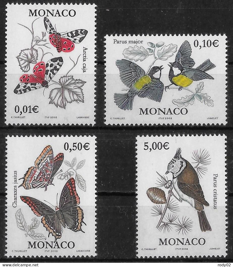 MONACO - ANNEE 2002 - PAPILLONS ET OISEAUX - N° 2323 A  2326 - NEUF** MNH - Unused Stamps