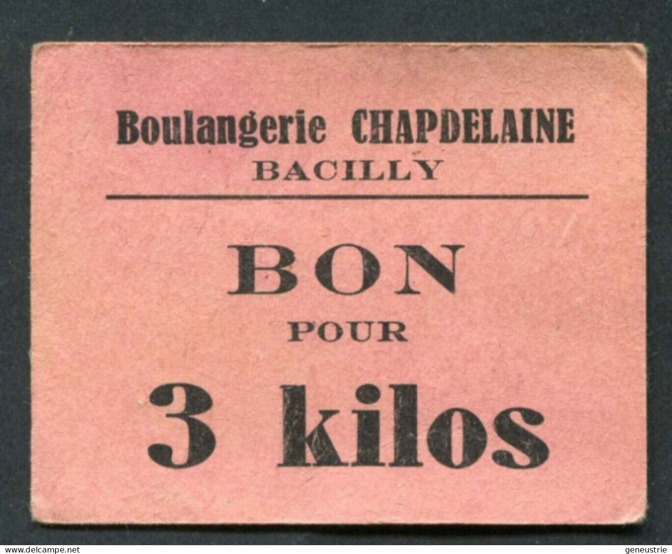 Jeton-carton De Nécessité Boulangerie Chapdelaine Bacilly / Bon Pour 3 Kilos (pain) Manche - Normandie - Monetary / Of Necessity