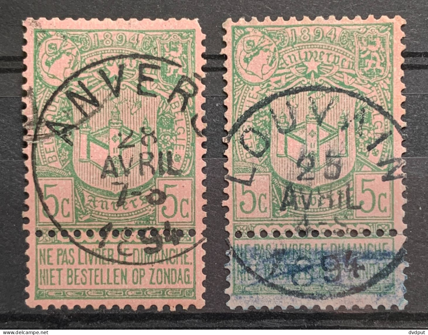 België, 1894, Nr 68, Gestempeld ANVERS En LOUVAIN - 1893-1907 Stemmi