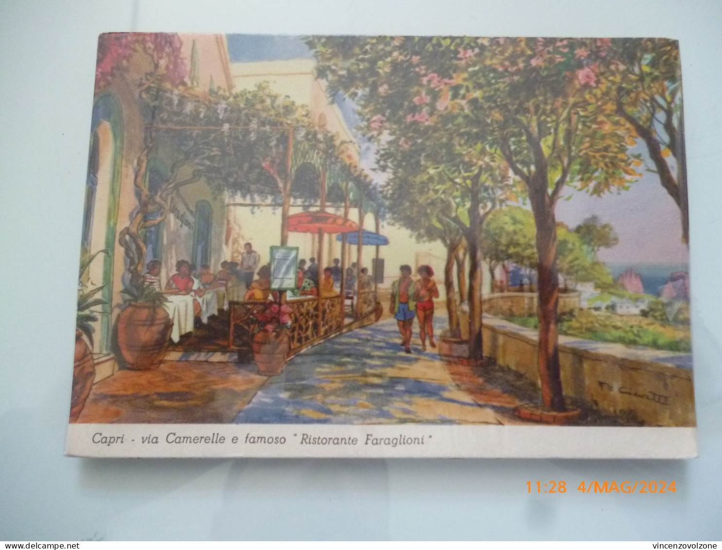 Cartolina Illustratore "Capri Via Camerelle E Famoso Ristorante Faraglioni" Anni 195o - Hotels & Gaststätten