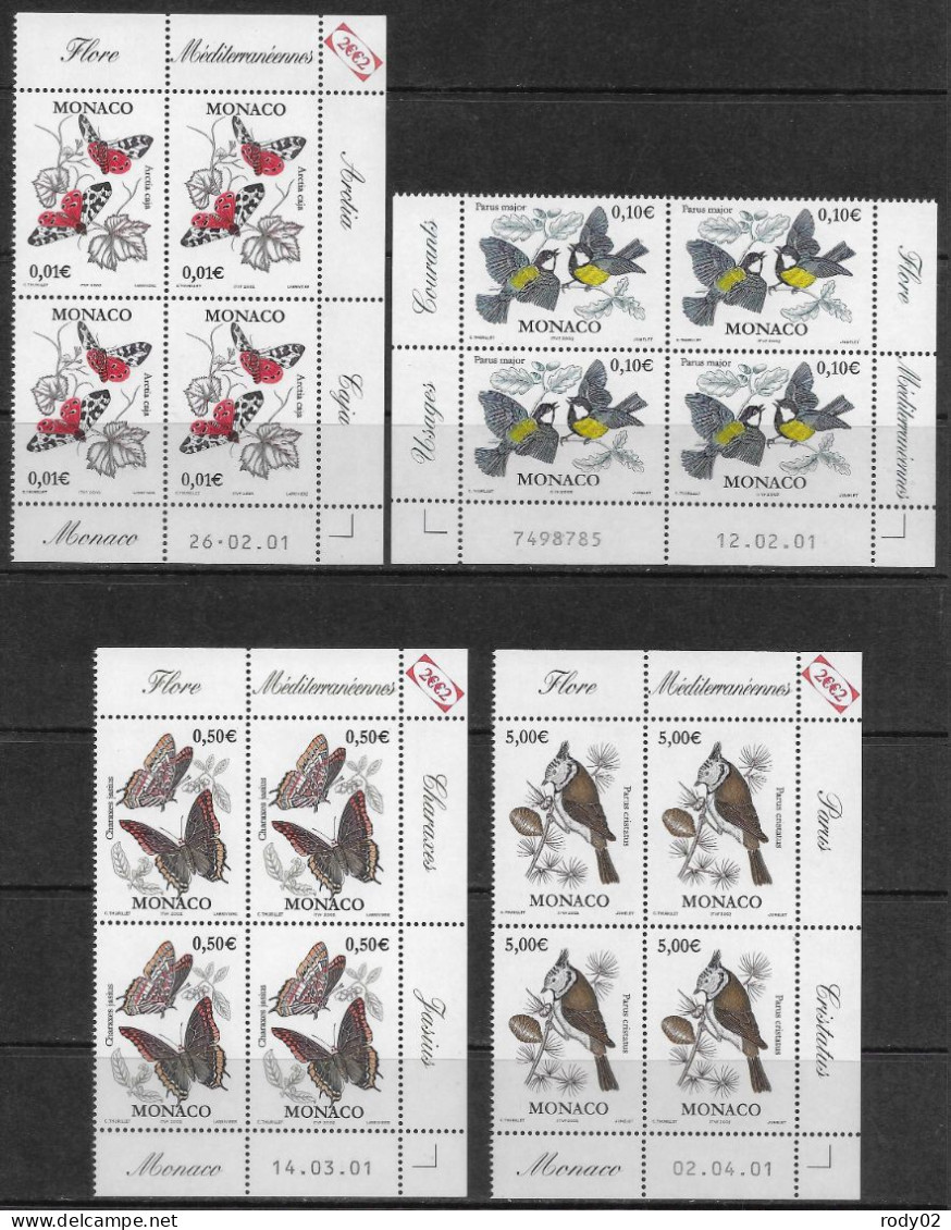 MONACO - ANNEE 2002 - PAPILLONS ET OISEAUX - COIN DATE - N° 2323 A  2326 - NEUF** MNH - Nuevos