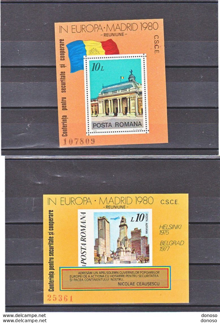 ROUMANIE 1980 CONFERENCE DE MADRID Yvert BF 146-146a, Michel Bl 174-175 NEUF** MNH Cote Yv 34,50 Euros - Blocs-feuillets