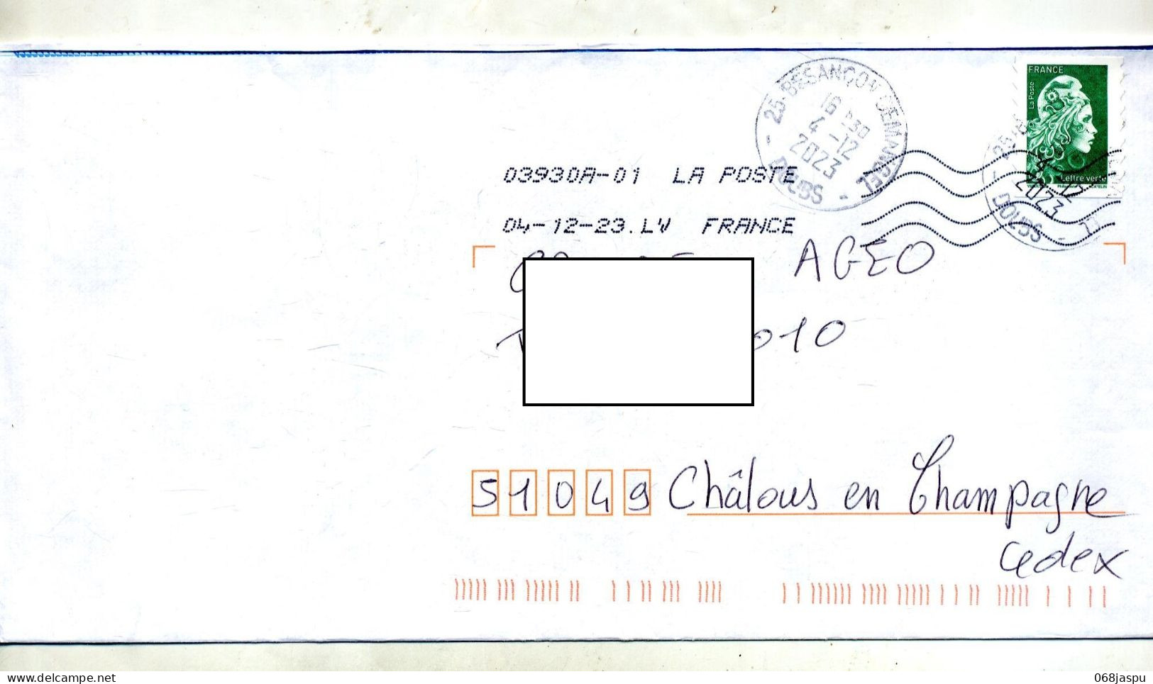 Lettre Flamme Chiffree Index LV Cachet Besançon - Oblitérations Mécaniques (flammes)