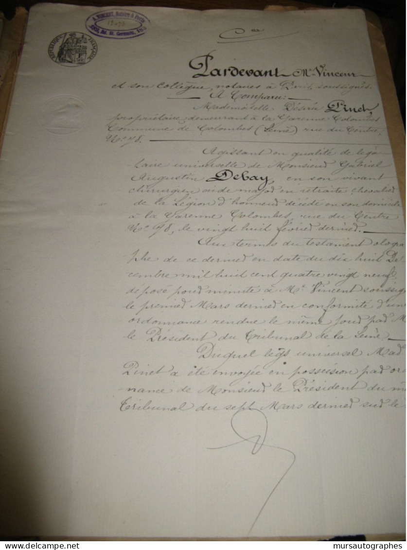 AUGUSTE DEBAY 2X Autographe Signé 1885 MEDECIN AUTEUR EROTISME + Dossier à DENTU