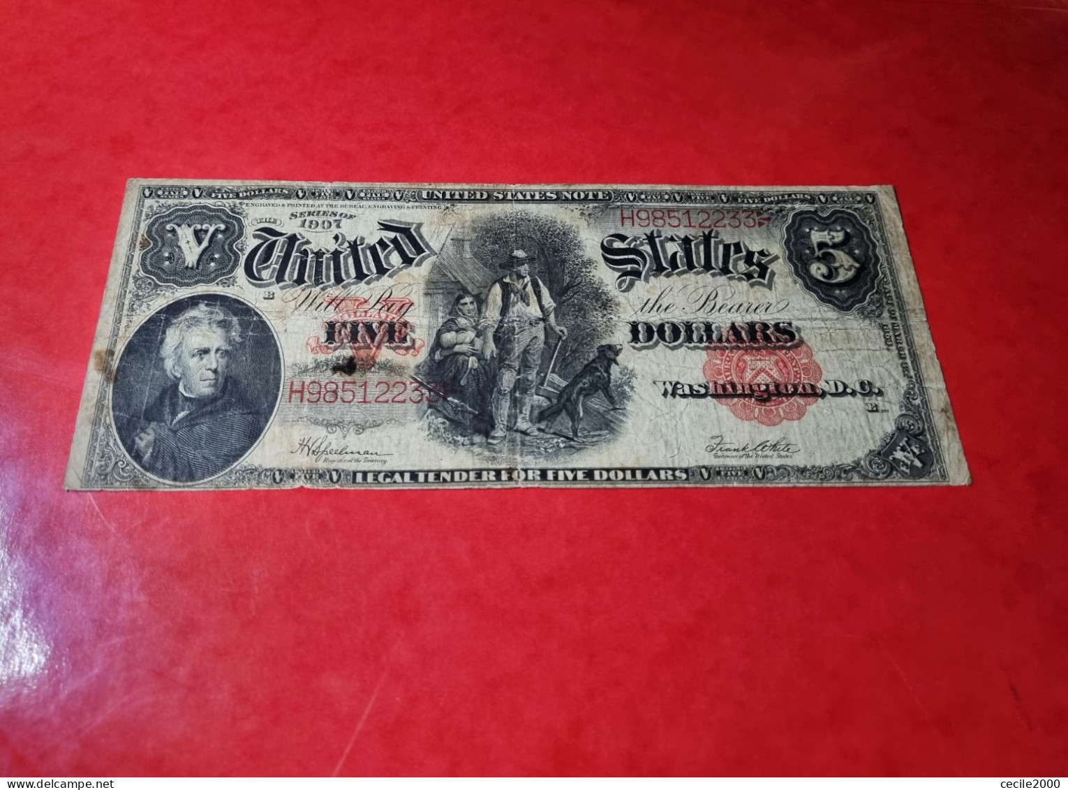 1907 USA $5 DOLLARS *WOODCHOPPER* UNITED STATES BANKNOTE F+ BILLETE ESTADOS UNIDOS COMPRAS MULTIPLES CONSULTAR - Billetes De Estados Unidos (1862-1923)