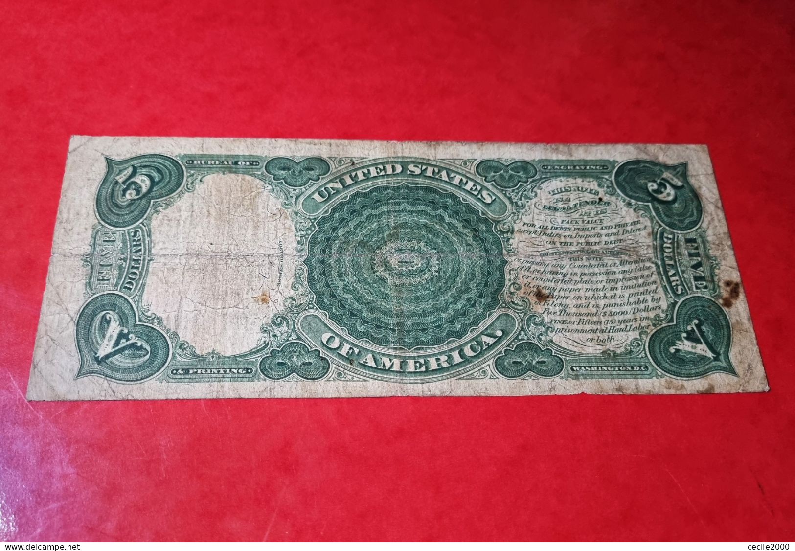 1907 USA $5 DOLLARS *WOODCHOPPER* UNITED STATES BANKNOTE F+ BILLETE ESTADOS UNIDOS COMPRAS MULTIPLES CONSULTAR - Biljetten Van De Verenigde Staten (1862-1923)