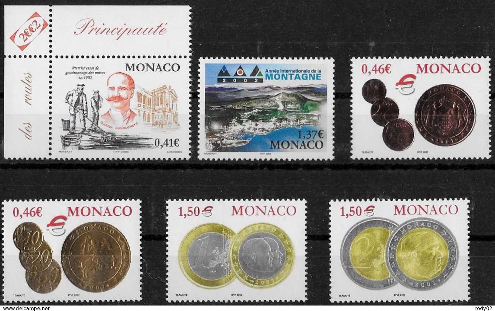 MONACO - ANNEE 2002 - 6 VALEURS ENTRE N° 2352 ET 2359 - NEUF** MNH - Ongebruikt