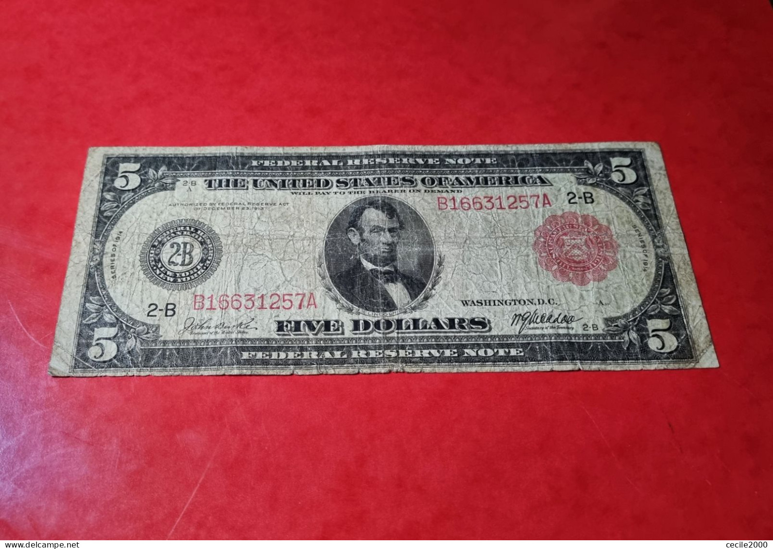 SCARCE 1914 USA $5 DOLLARS *RED SEAL* UNITED STATES BANKNOTE F BILLETE ESTADOS UNIDOS COMPRAS MULTIPLES CONSULTAR - Billets Des États-Unis (1862-1923)