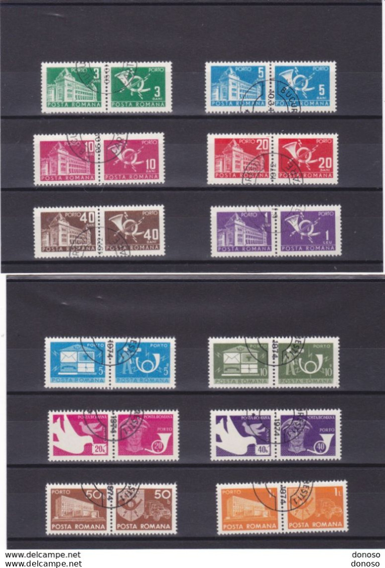 ROUMANIE 1967-1974 TAXE  Yvert 127-138, Michel 113-124 Paires Oblitéré - Strafport