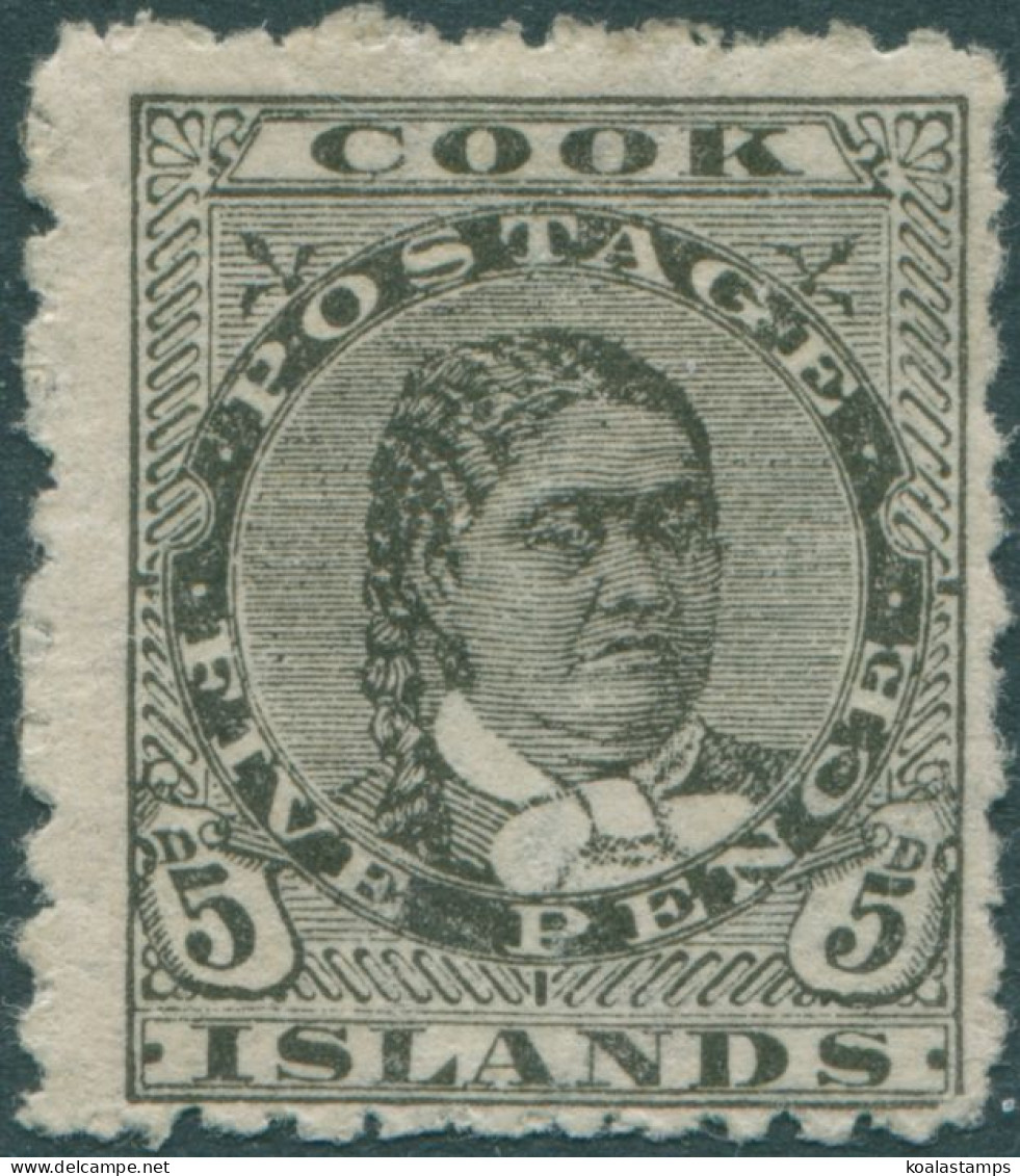 Cook Islands 1896 SG17 5d Olive-black Queen Makea Takau P11 MH - Cook Islands