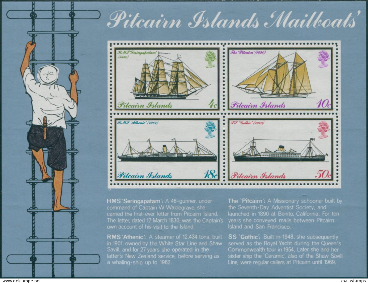 Pitcairn Islands 1975 SG161 Mailboats MS MNH - Islas De Pitcairn