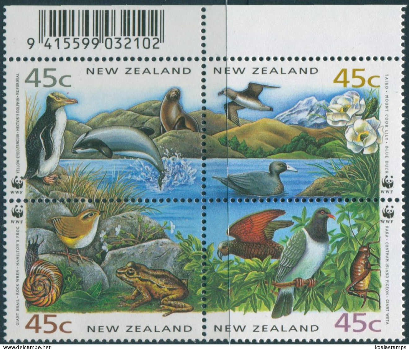 New Zealand 1993 SG1736-1739 Endangered Species With Barcode Block MNH - Autres & Non Classés