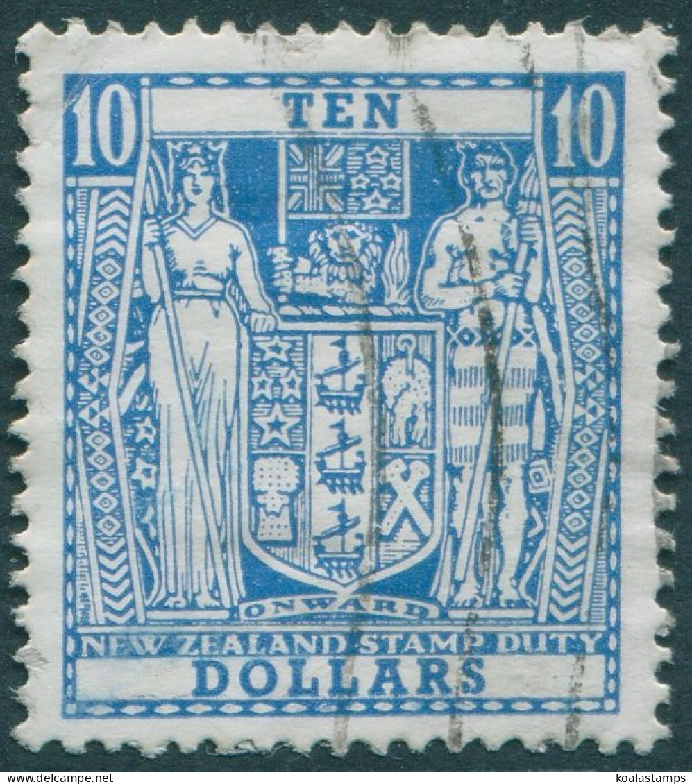 New Zealand Fiscal 1967 SGF222a $10 Blue Arms FU - Other & Unclassified