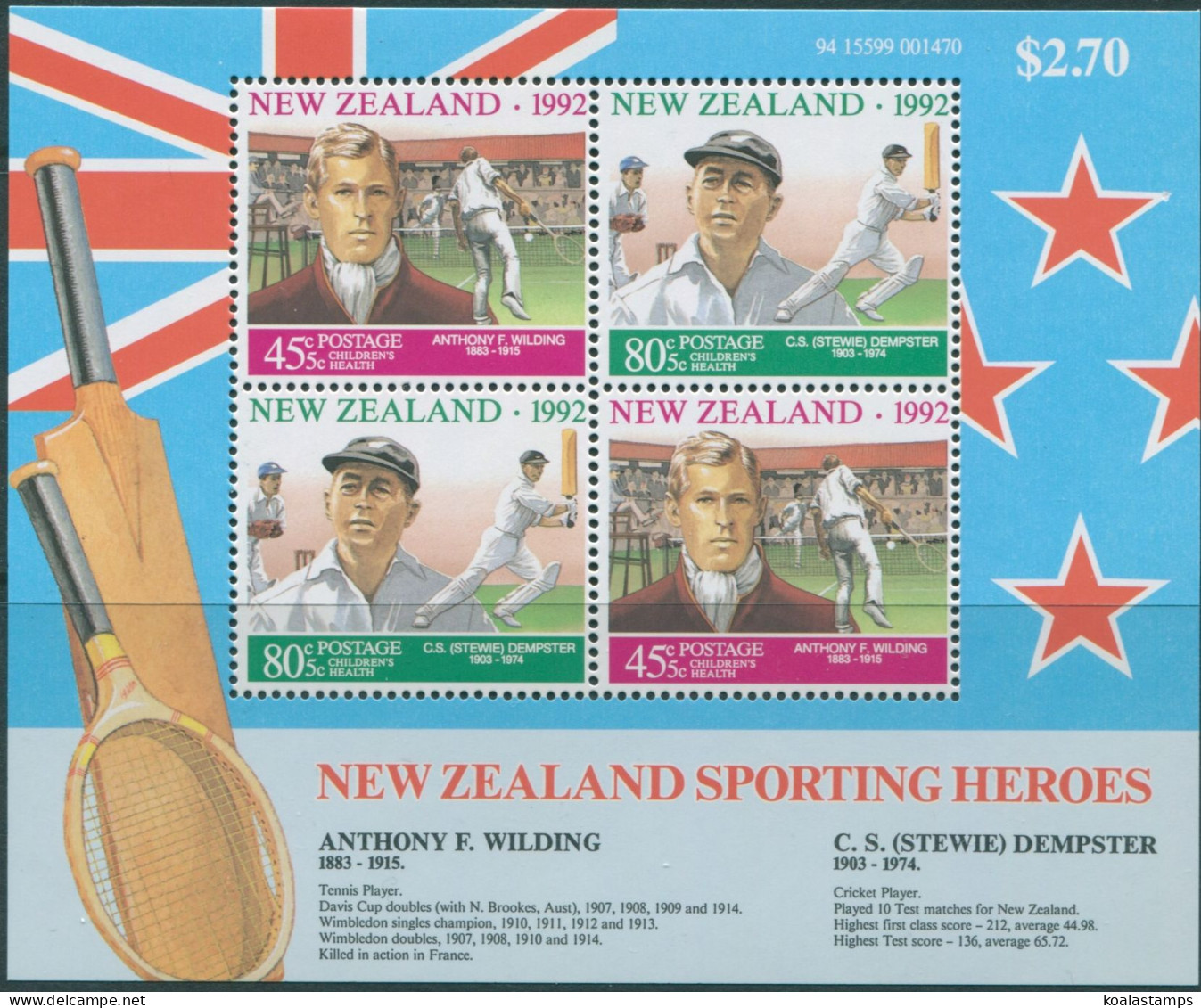 New Zealand 1992 SG1689 Health Sportsmen MS MNH - Otros & Sin Clasificación