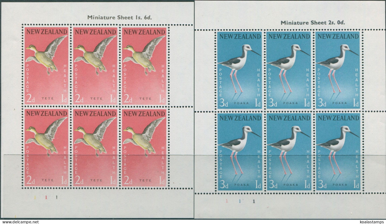 New Zealand 1959 SG777c Health Grey Teal And Stilt Set Of 2 MS MNH - Other & Unclassified
