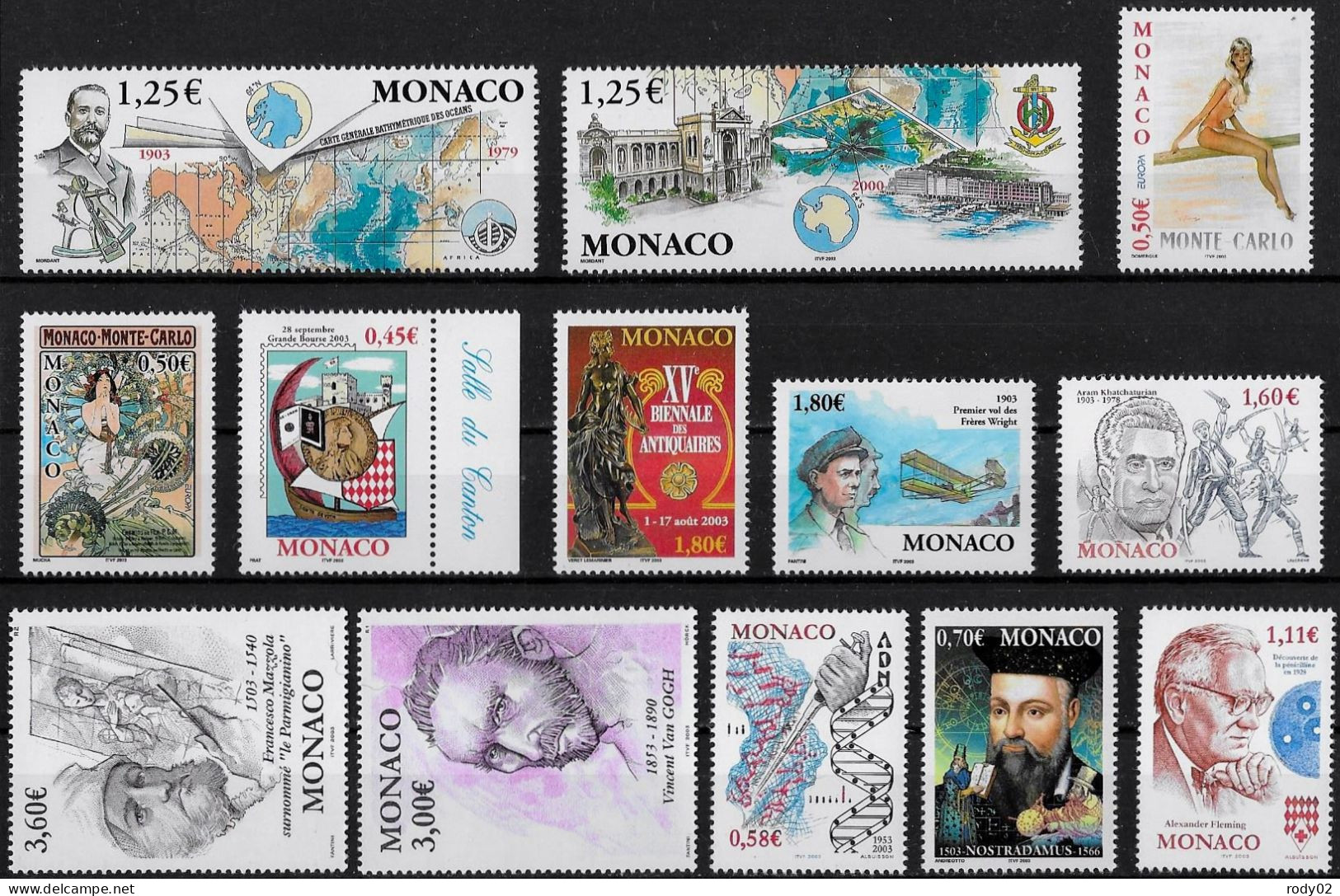 MONACO - ANNEE 2003 - 13 VALEURS ENTRE N° 2391 ET 2407 - NEUF** MNH - Unused Stamps