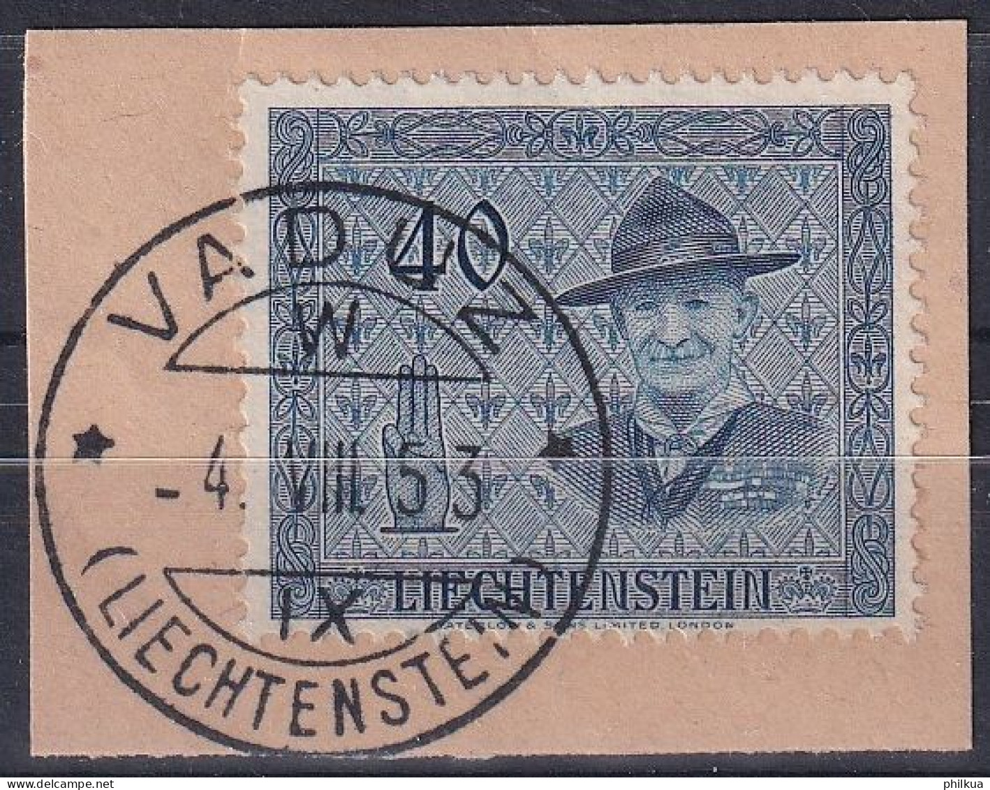 MiNr. 318 Liechtenstein 1953, 4. Aug. 14. Internationale Pfadfinderkonferenz, Vaduz Sauber Gestempelt Robert Baden-Powel - Gebruikt