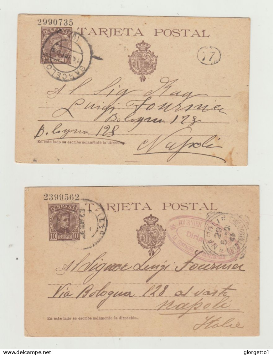 INTERO POSTALE SPAGNOLO - LOTTO DI 4 CARTOLINE - VIAGGIATE NEL 1903 VERSO ITALIA - VARI BOLLI WW1 - Stamped Stationery
