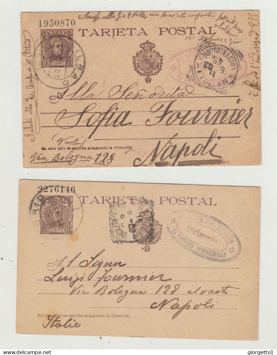 INTERO POSTALE SPAGNOLO - LOTTO DI 4 CARTOLINE - VIAGGIATE NEL 1903 VERSO ITALIA - VARI BOLLI WW1 - Stamped Stationery