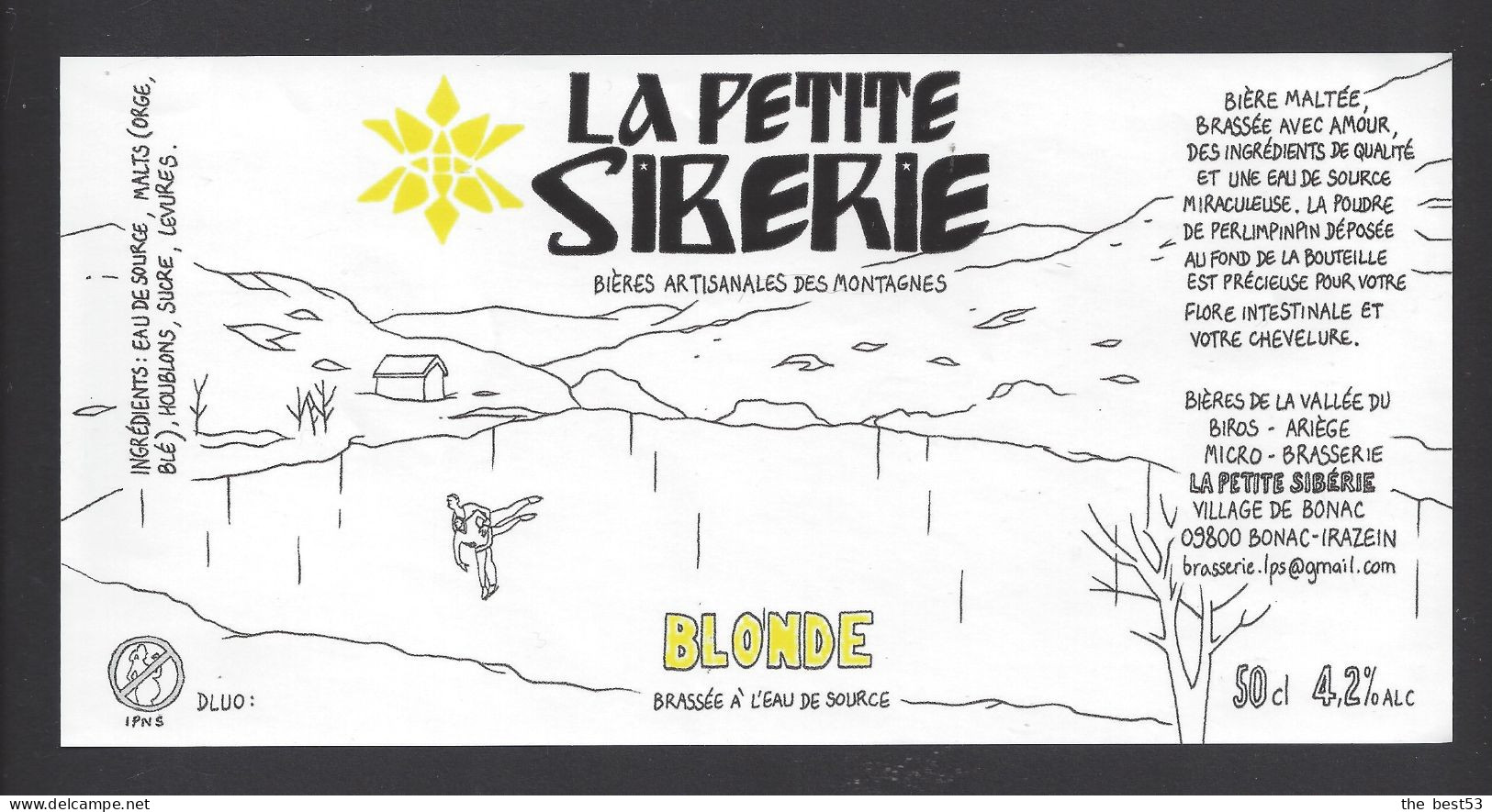 Etiquette De Bière Blonde   -   Brasserie La Petite Sibérie à Bonac Irazein (09)  -  Thème Patinage Sur Glace - Bier