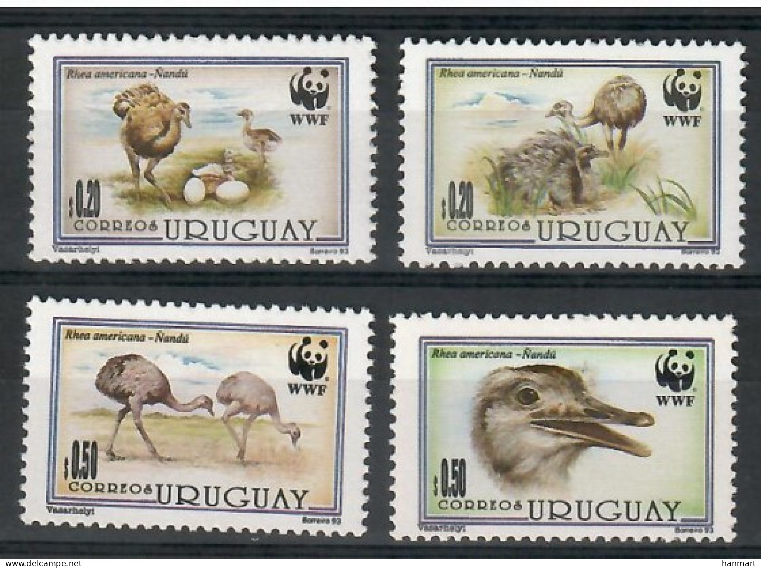 Uruguay 1993 Mi 2021-2024 MNH  (ZS3 URG2021-2024) - Ostriches