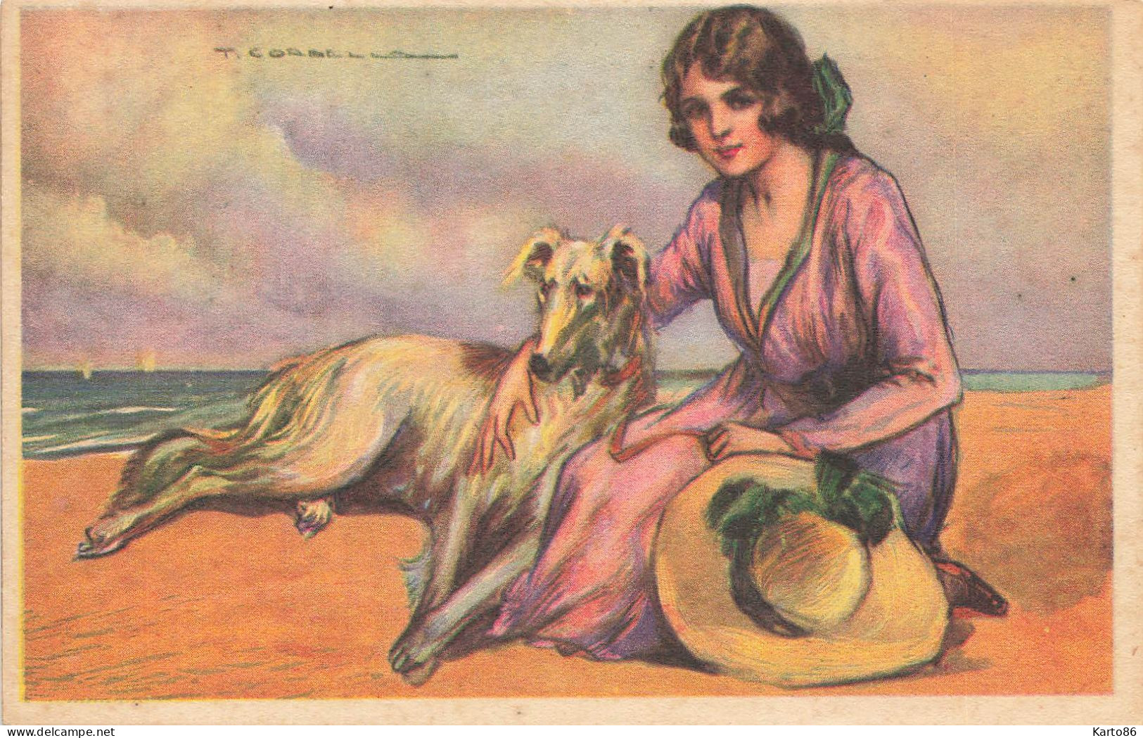 T. CORBELLA * 6 CPA Illustrateur Corbella Italia Italien * Série 624 * Mode Femme Robe Chien Chiens Dog Dogs - Corbella, T.