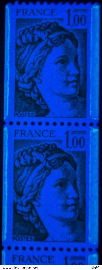 Cote 120 € Variété 71** Sabine 1F Vert Avec 2 Bandes De Phosphore 1981Ac Roulette De 11 Timbres Avec N° 2 Rouge - Coil Stamps