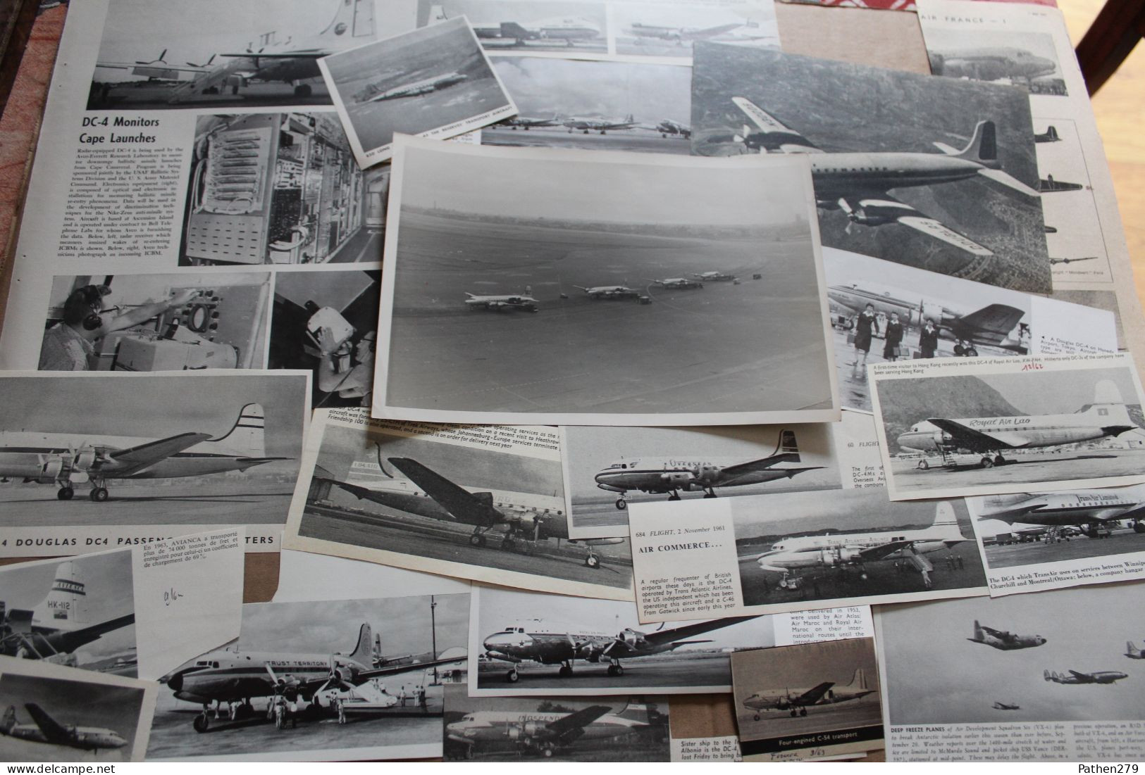 Lot De 164g D'anciennes Coupures De Presse Et Photos De L'aéronef Américain Douglas DC-4 - Aviación