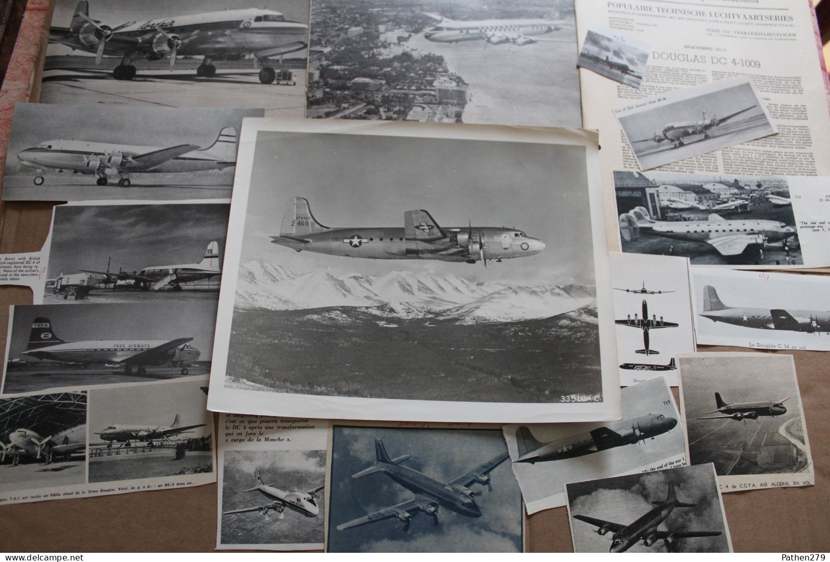 Lot De 164g D'anciennes Coupures De Presse Et Photos De L'aéronef Américain Douglas DC-4 - Luchtvaart
