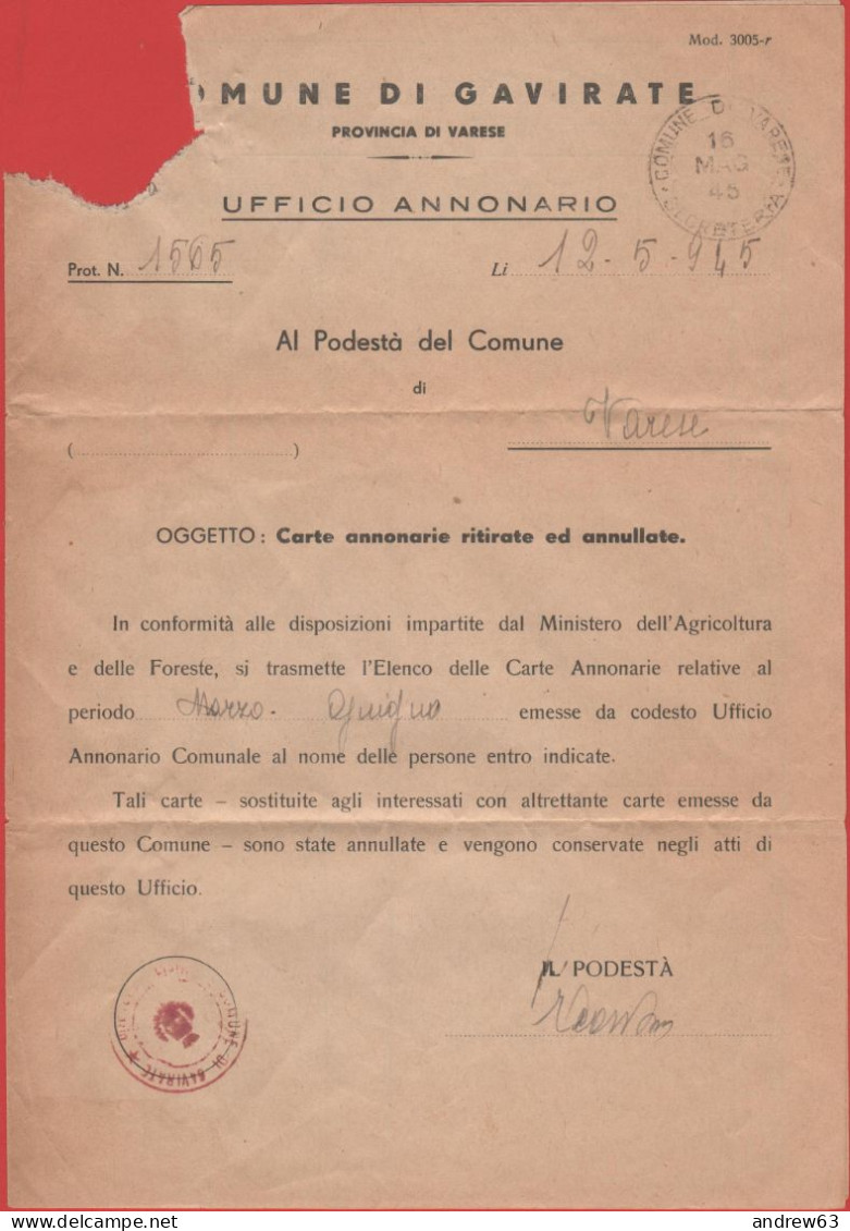 ITALIA - Storia Postale Repubblica Sociale - 1945 (Uso Tardivo) - 50c Monumenti Distrutti -Piego Manoscritto Tra Sindaci - Marcophilie
