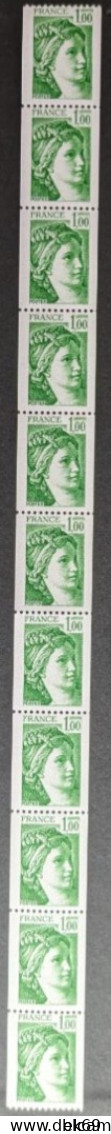 Variété 71** Sabine 1F Vert Avec 1 Bande 1/2 De Phosphore 1981Ac Roulette De 11 Timbres Avec N° Rouge - Rollen