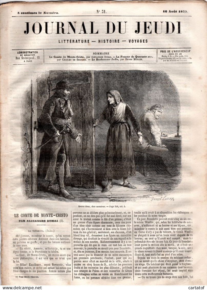 JOURNAL DU JEUDI . N° 31 .  1860 . Littérature . Histoire . Voyages . DUMAS . DE BERNARD . MURGER - 1800 - 1849