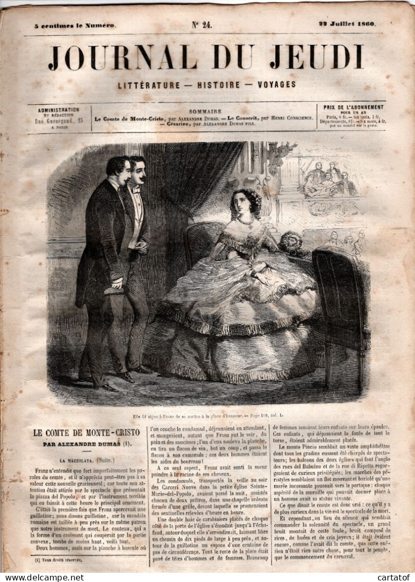 JOURNAL DU JEUDI . N° 24 .  1860 . Littérature . Histoire . Voyages . DUMAS . CONSCIENCE - 1800 - 1849