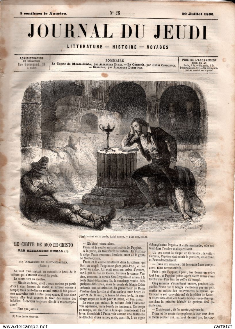 JOURNAL DU JEUDI . N° 26 .  1860 . Littérature . Histoire . Voyages . DUMAS . CONSCIENCE - 1800 - 1849